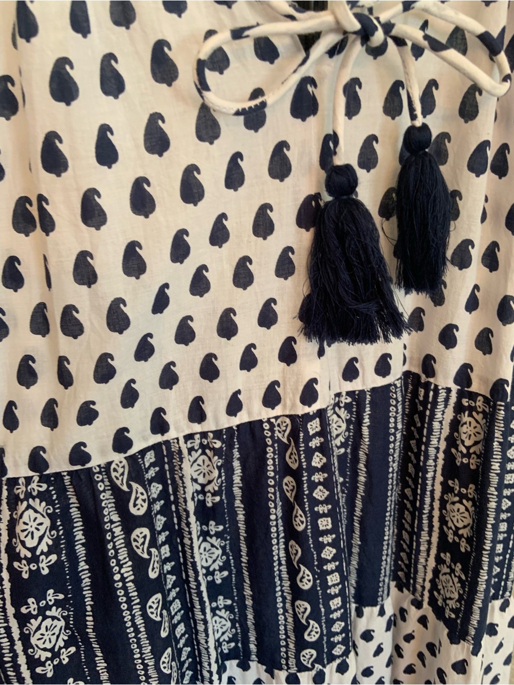 Mud Pie Dress Sleeveless Navy and White Maxi Dress with Tassel Tie - Picture 3 of 7